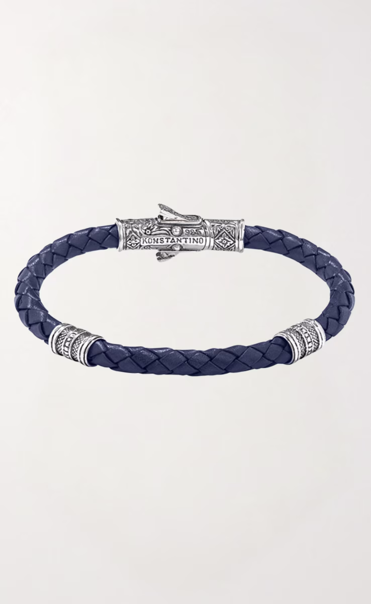 BLACK & GREY LEATHER BRACELET STERLING SILVER