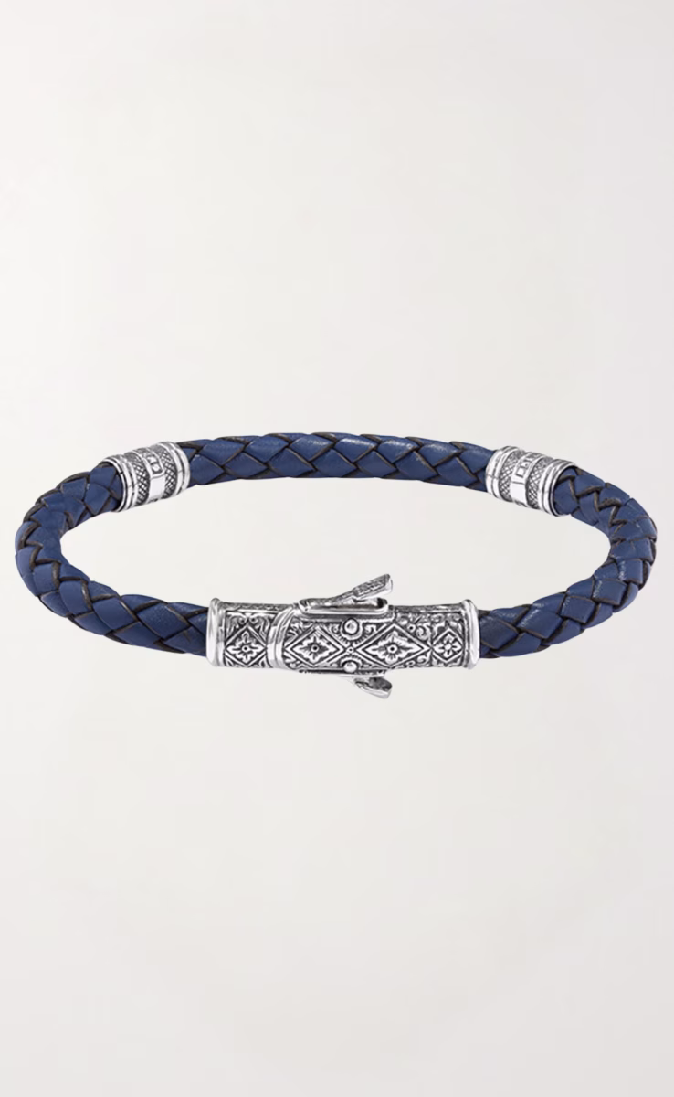 BLACK & GREY LEATHER BRACELET STERLING SILVER