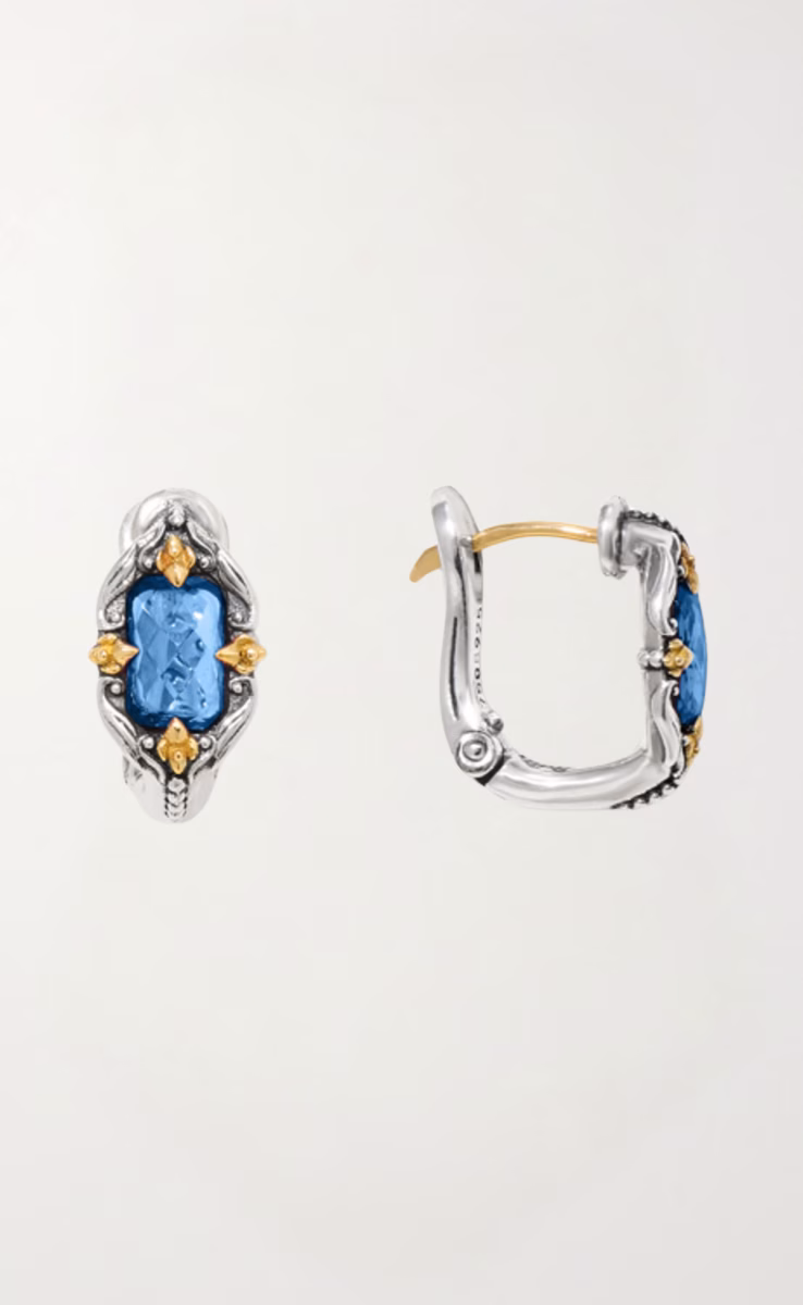 EARRINGS STERLING SILVER 925, GOLD 18K WITH BLUE SPINEL