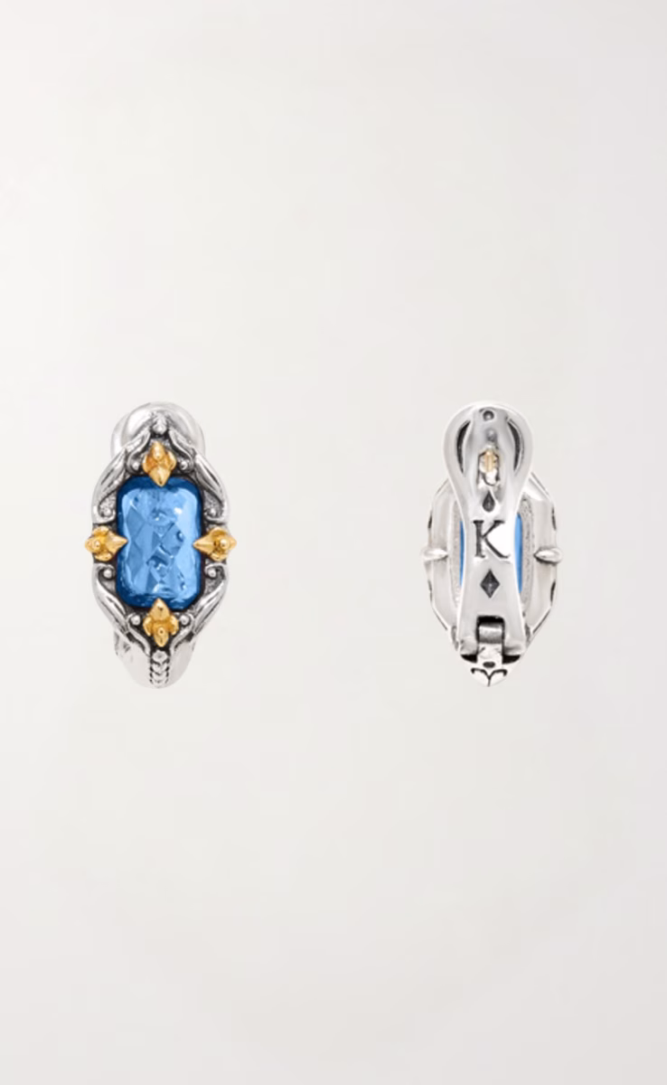 EARRINGS STERLING SILVER 925, GOLD 18K WITH BLUE SPINEL