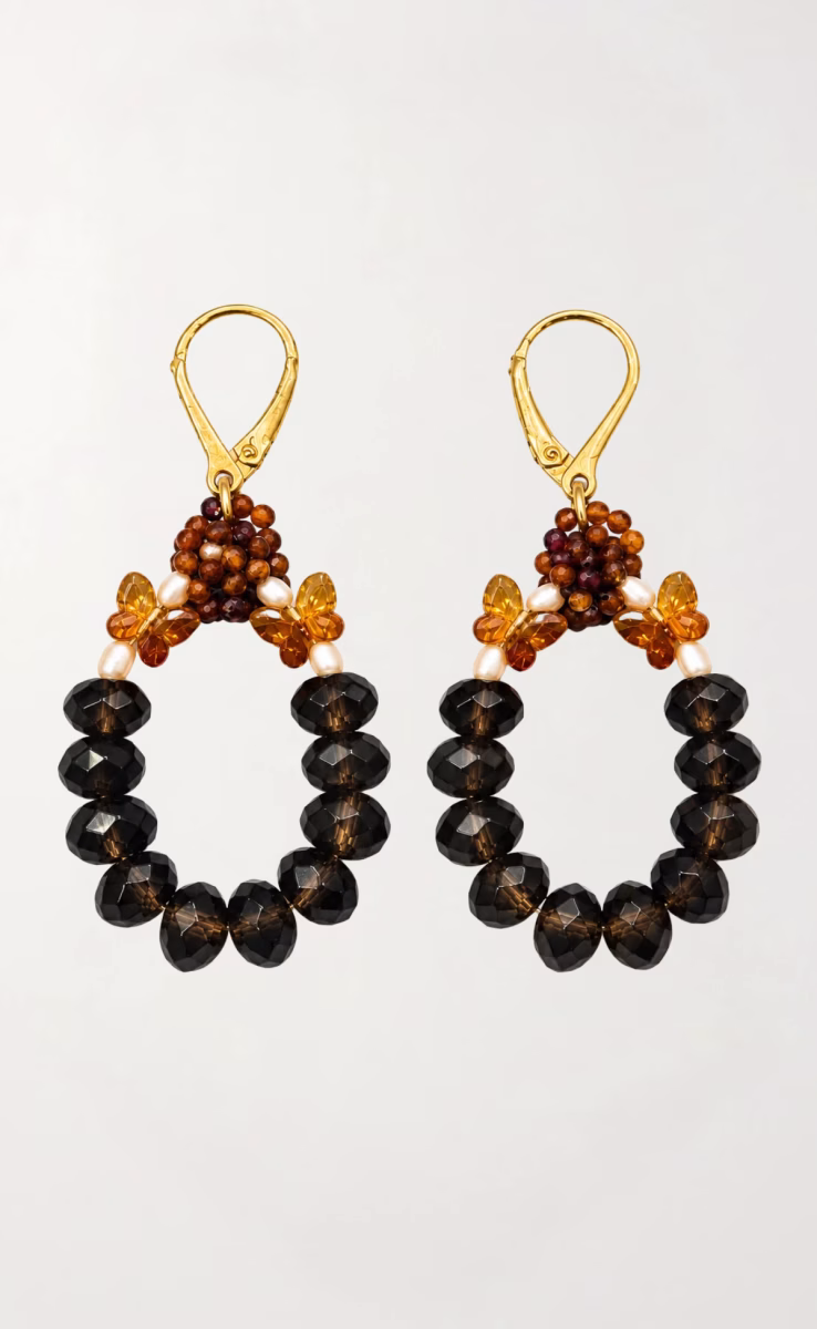 ΣΚΟΥΛΑΡΙΚΙΑ ΜΕ SMOKY QUARTZ, ΚΙΤΡΙΝΟ GARNET & SWAROVSKI