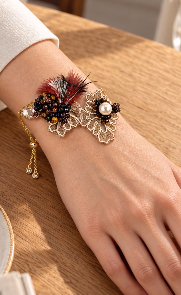 LACE BRACELET TIGER EYE FW PEARL SWAROVSKI