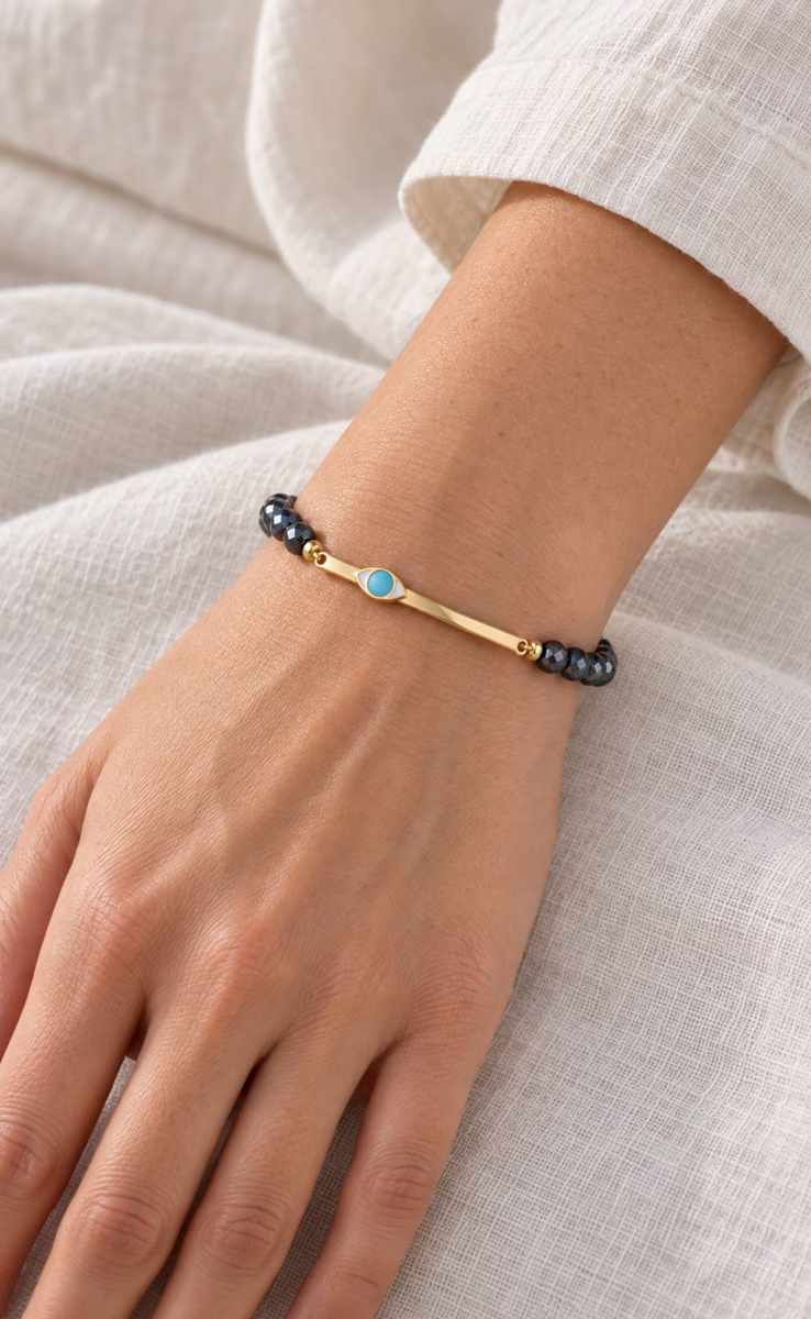 BRACELET HEMATITE EVIL EYE