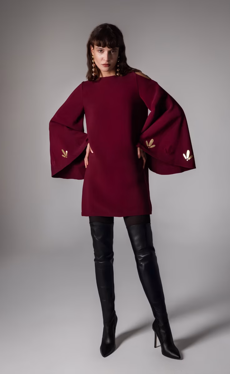 AUREA MINI DRESS W/FLARED SLEEVES RED