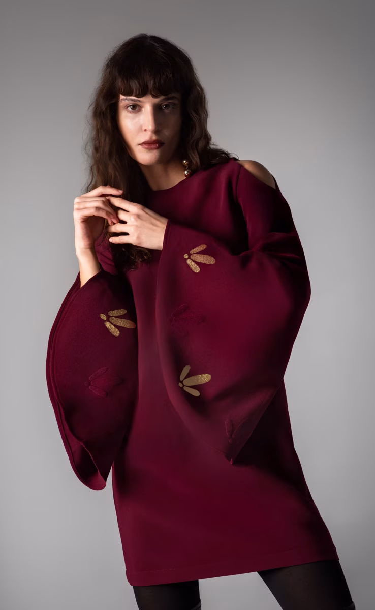 AUREA MINI DRESS W/FLARED SLEEVES RED