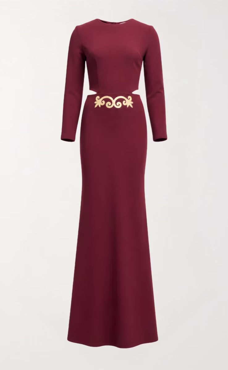 IONIA GOLD MAXI DRESS W/CUT OUTS RED