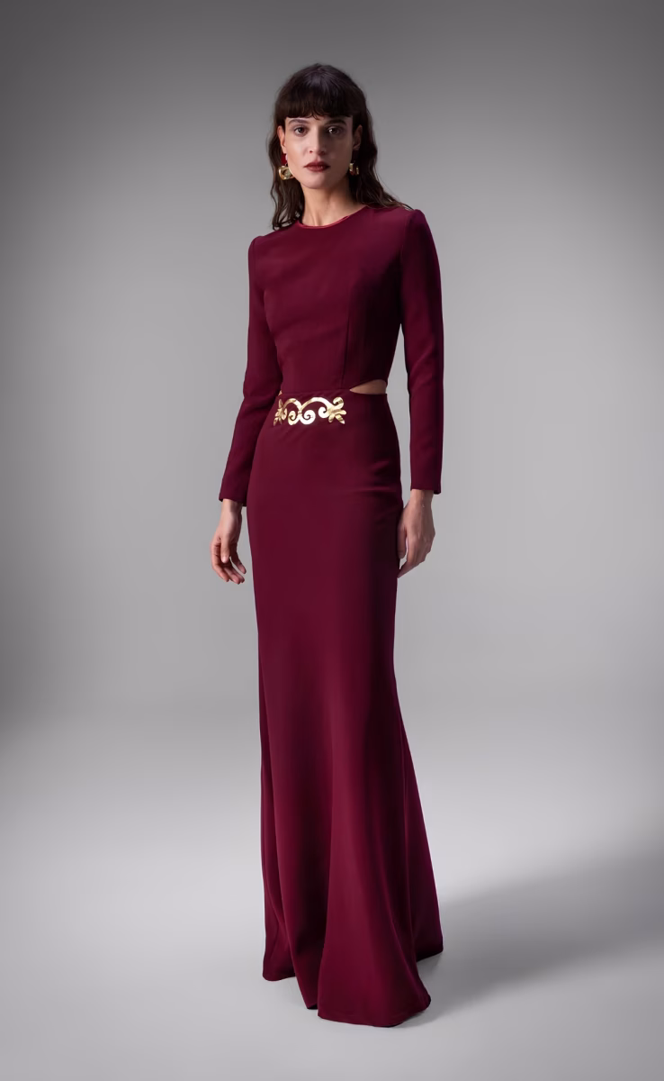 IONIA GOLD MAXI DRESS W/CUT OUTS RED