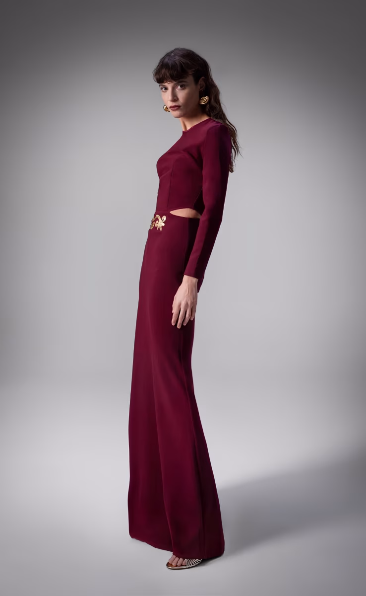 IONIA GOLD MAXI DRESS W/CUT OUTS RED