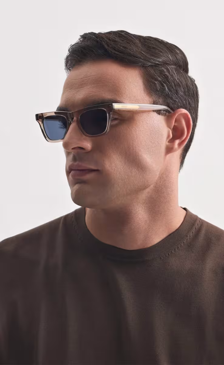 SUNGLASSES ICARIA IN CRYSTAL BEIGE WITH AEGEAN BLUE LENSES