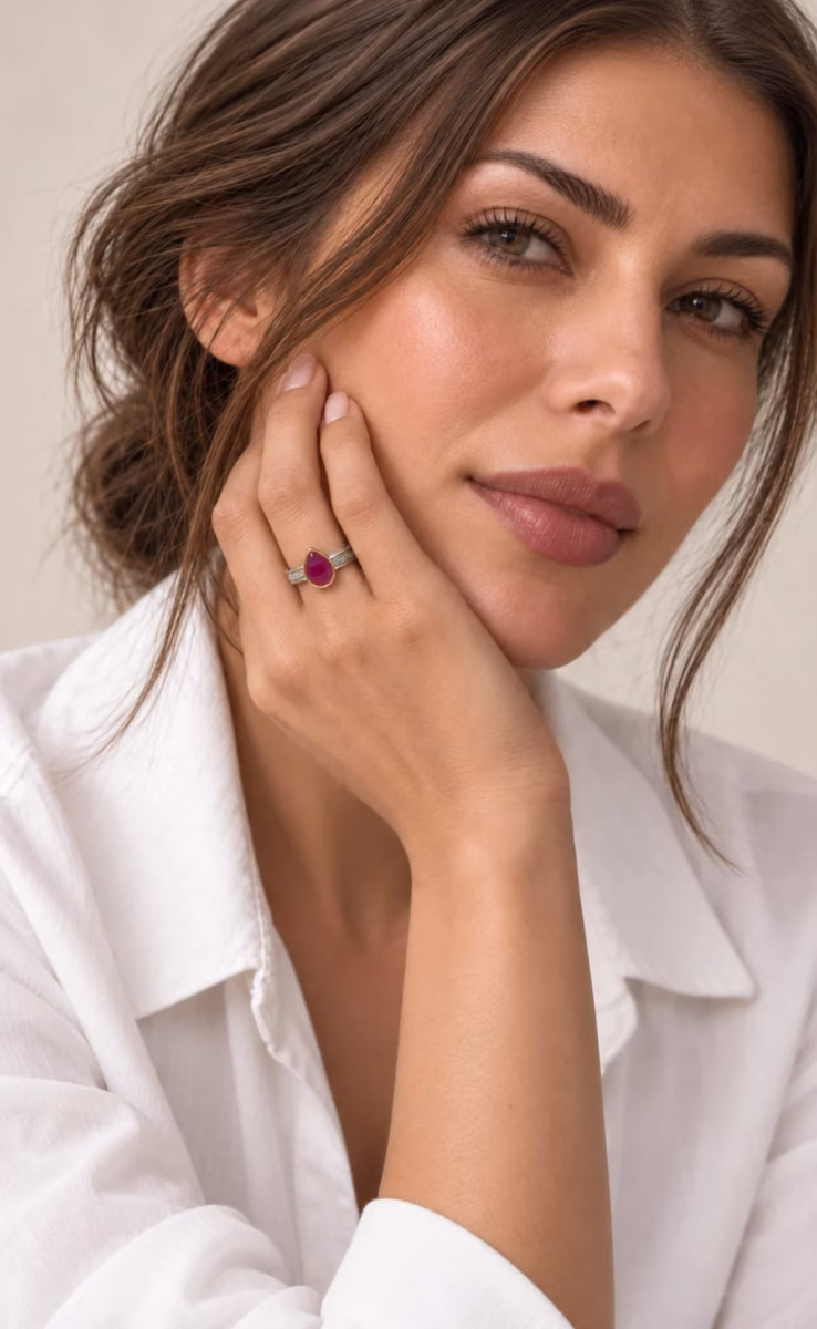 RING RED QUARTZ SEMIPRECIOUS STONES