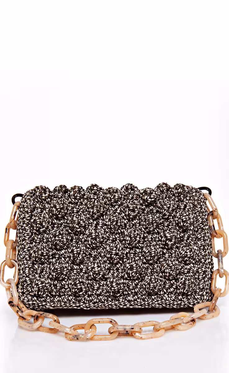 HANDMADE BUBBLES BLACK WHITE MEDIUM WITH BROWN CHAIN