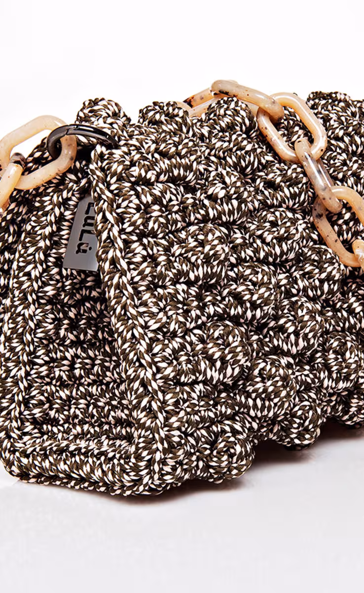 HANDMADE BUBBLES BLACK WHITE MEDIUM WITH BROWN CHAIN