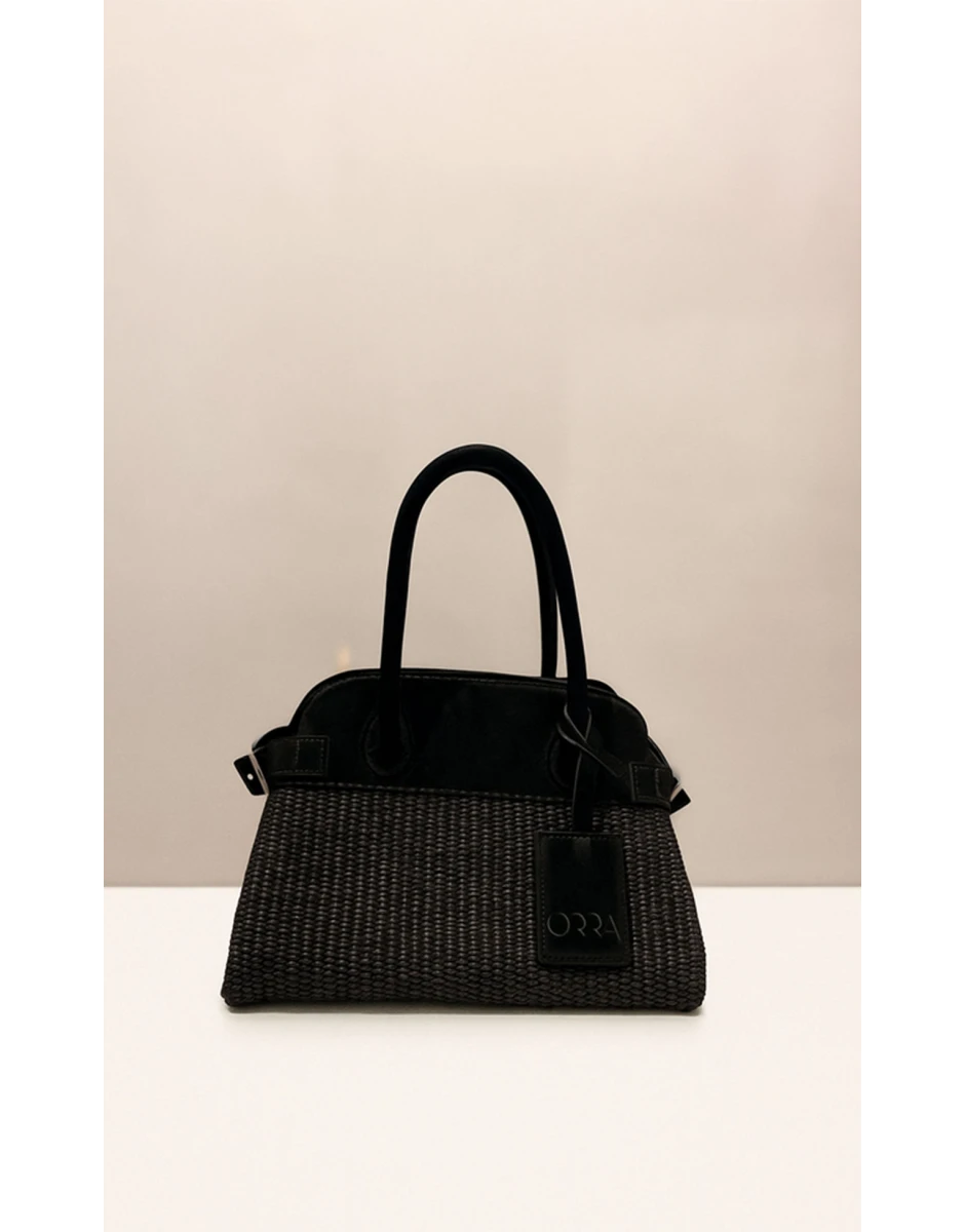 EVELINA BAG RAFFIA LEATHER BLACK
