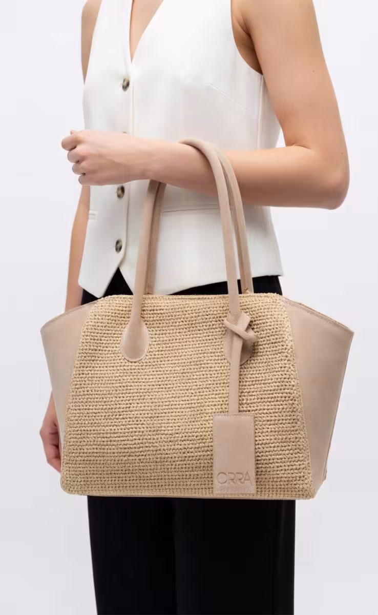 ΤΣΑΝΤΑ EDEN RAFFIA SUEDE ΜΠΕΖ
