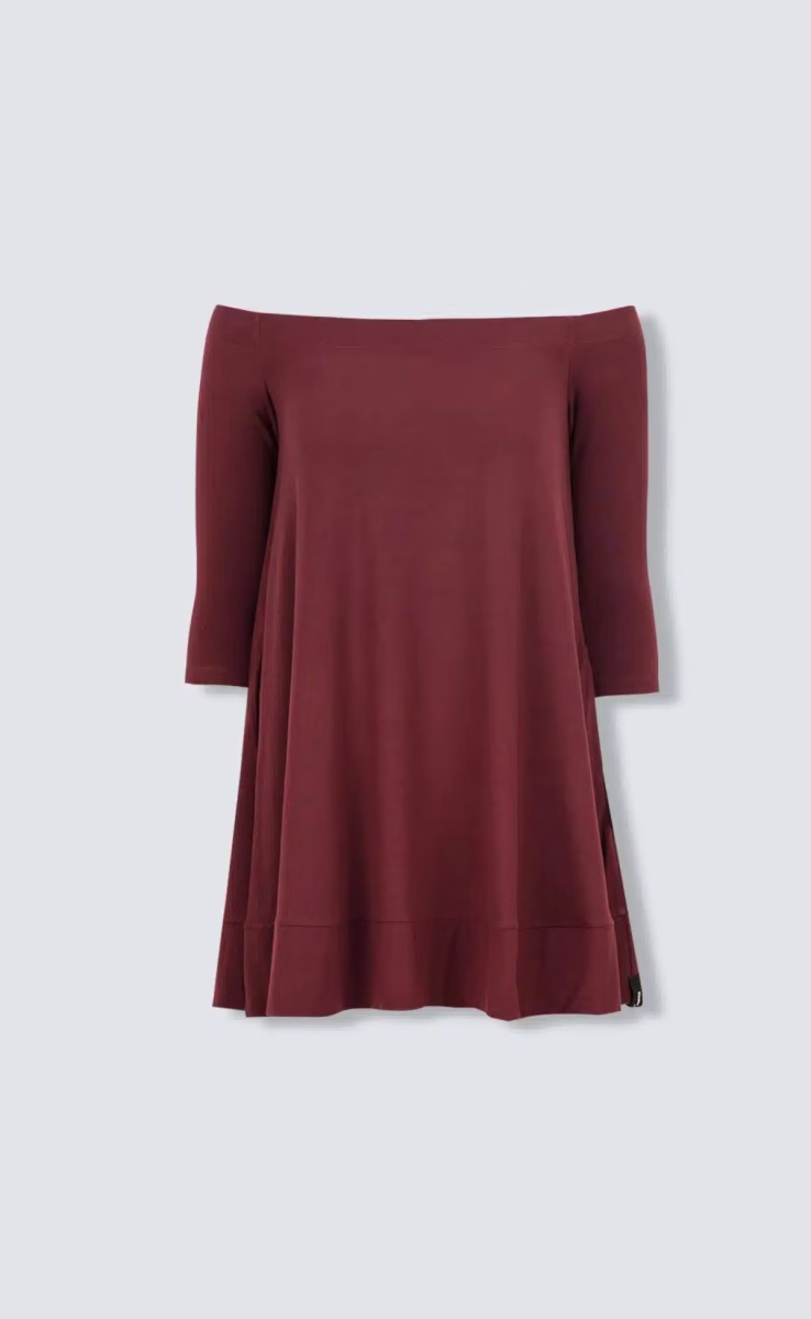 OFF SHOULDER VITAL MINI DRESS BORDEAUX