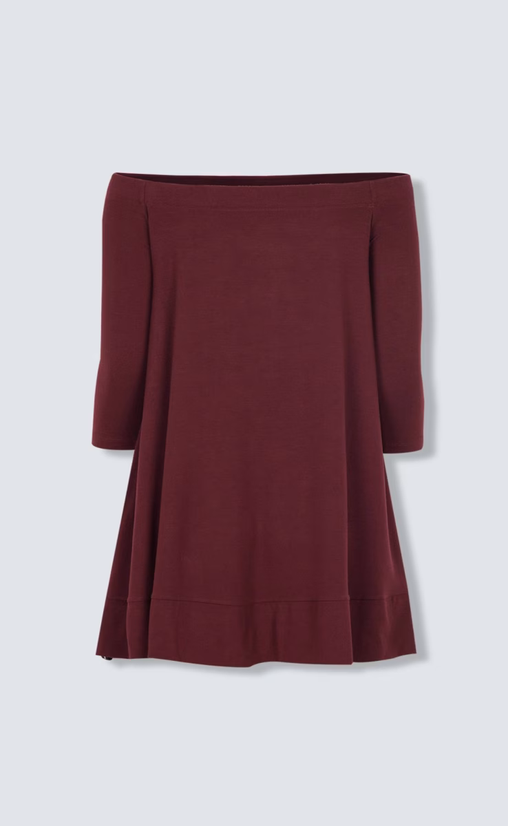 OFF SHOULDER VITAL MINI DRESS BORDEAUX