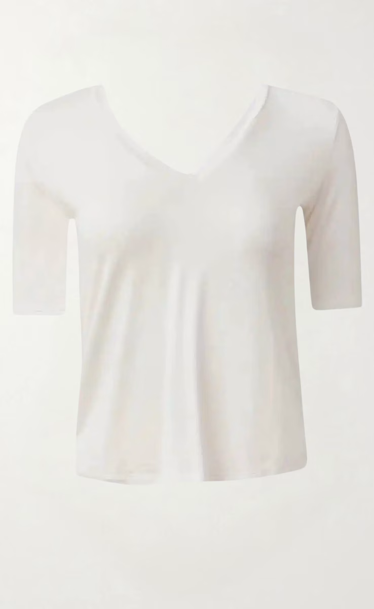 V NECK SHORT SLEEVE TOP WHITE
