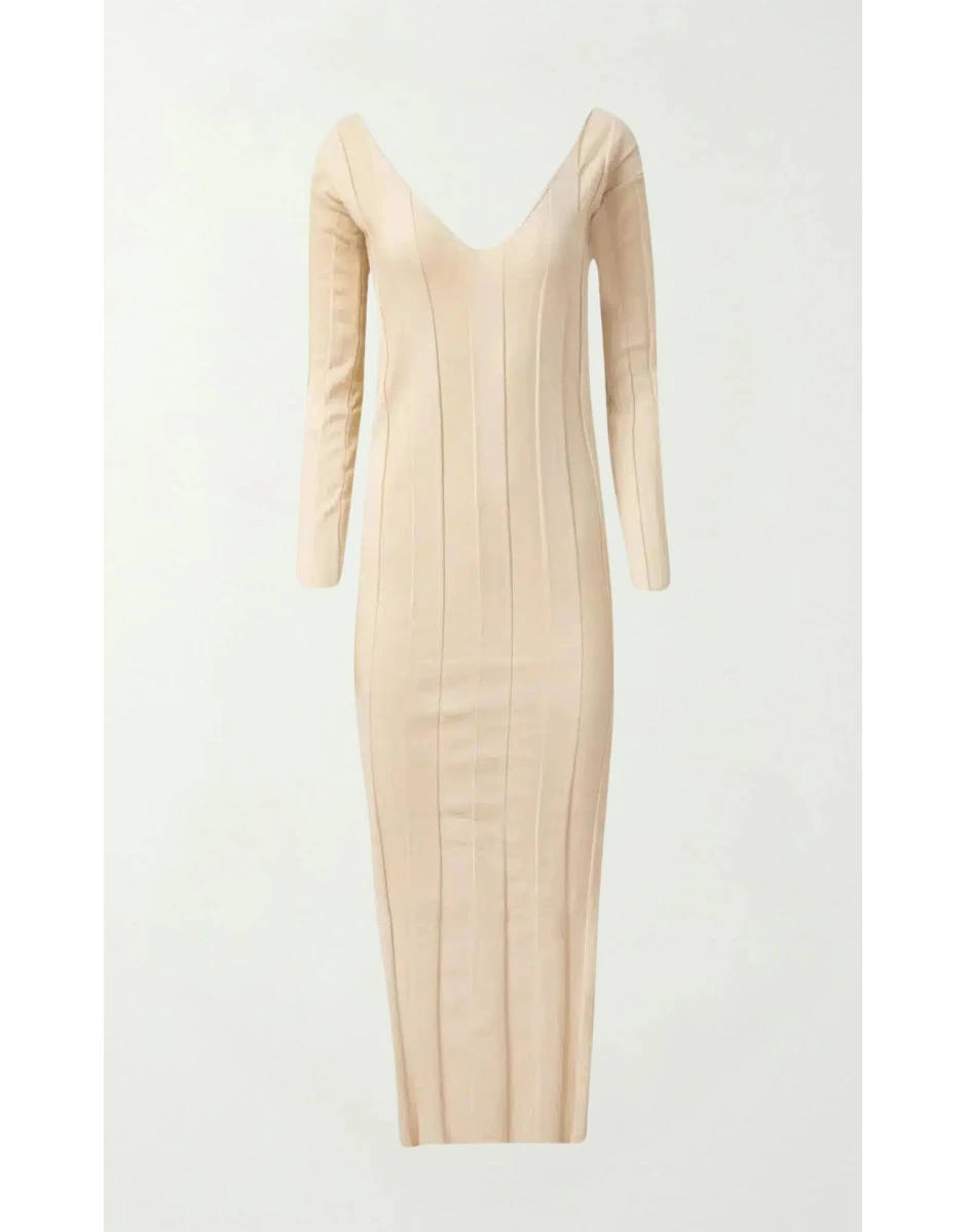 KNIT DRESS WITH WIDE RIB ECRU