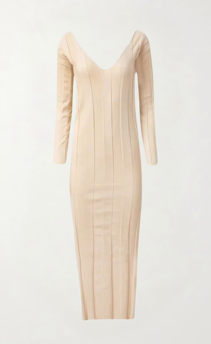 KNIT DRESS WITH WIDE RIB ECRU