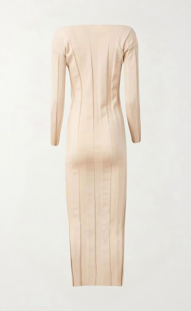 KNIT DRESS WITH WIDE RIB ECRU