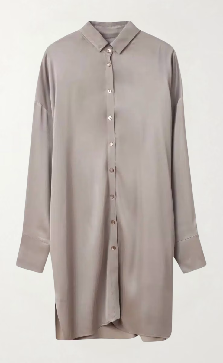SHIRT DRESS WITH LONG BALLON SLEEVES AND SIDE POCKETS