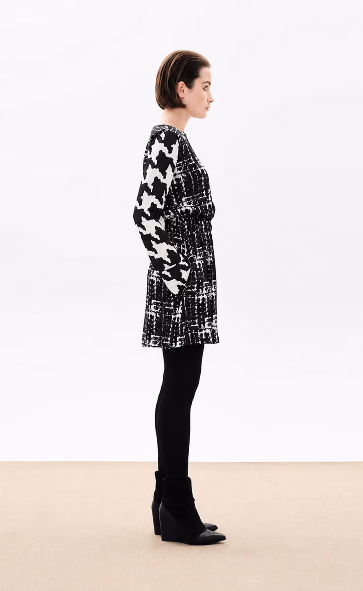 LONG SLEEVE MINI DRESS WITH ELASTICATED WAISTBAND A LINE SKIRT