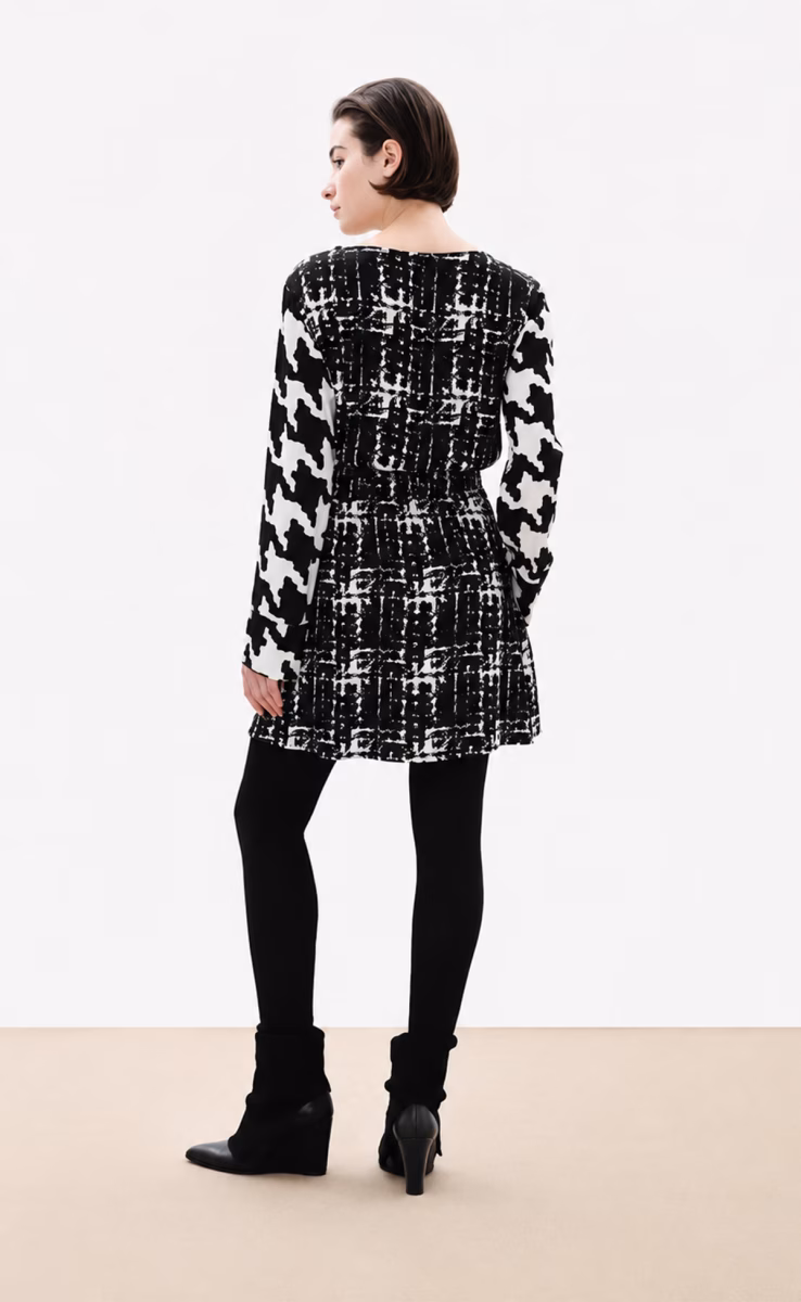 LONG SLEEVE MINI DRESS WITH ELASTICATED WAISTBAND A LINE SKIRT