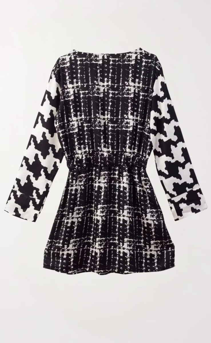 LONG SLEEVE MINI DRESS WITH ELASTICATED WAISTBAND A LINE SKIRT
