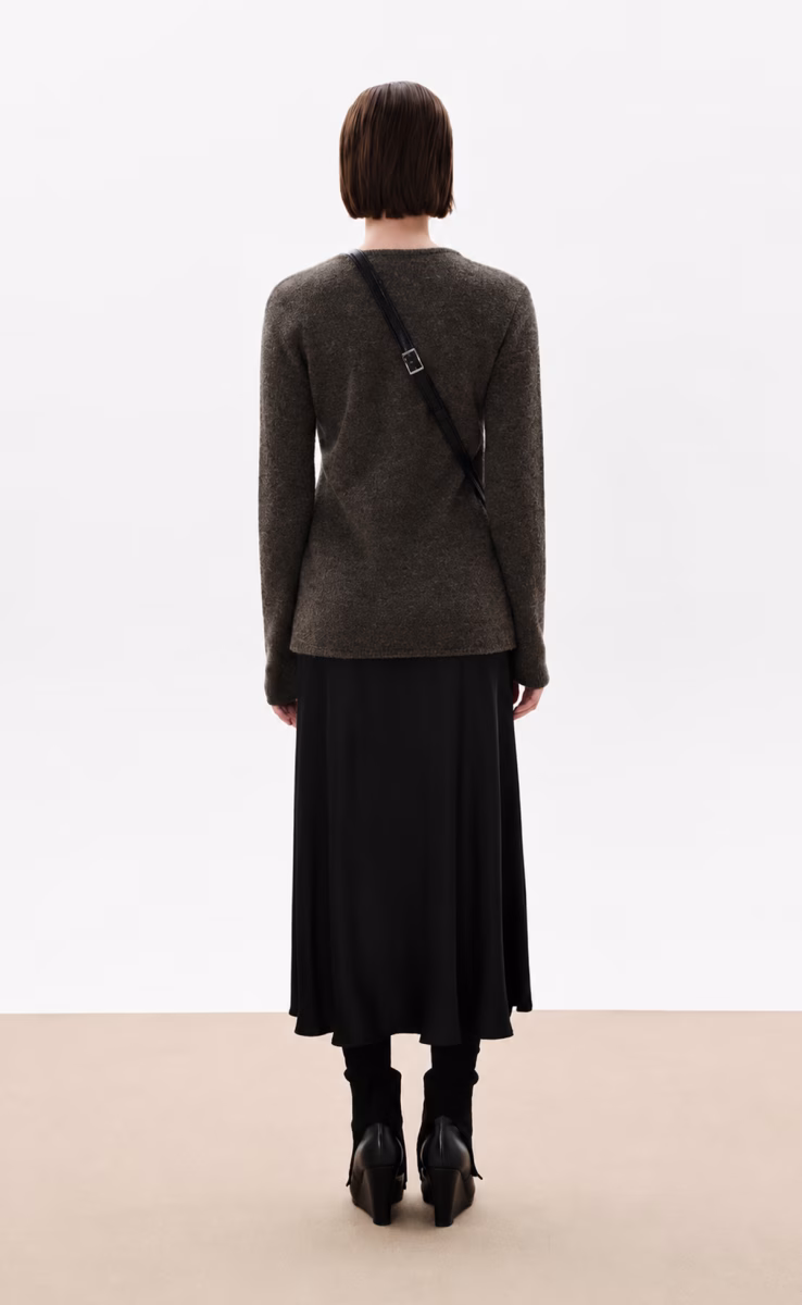MIDI SKIRT WITH ELASTICΑTED WAISTBAND BLACK