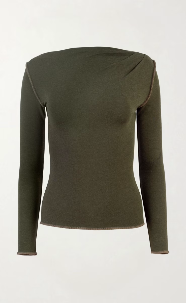 LONGSLEEVE TOP WITH DRAPED COLLAR DARK OLIVE