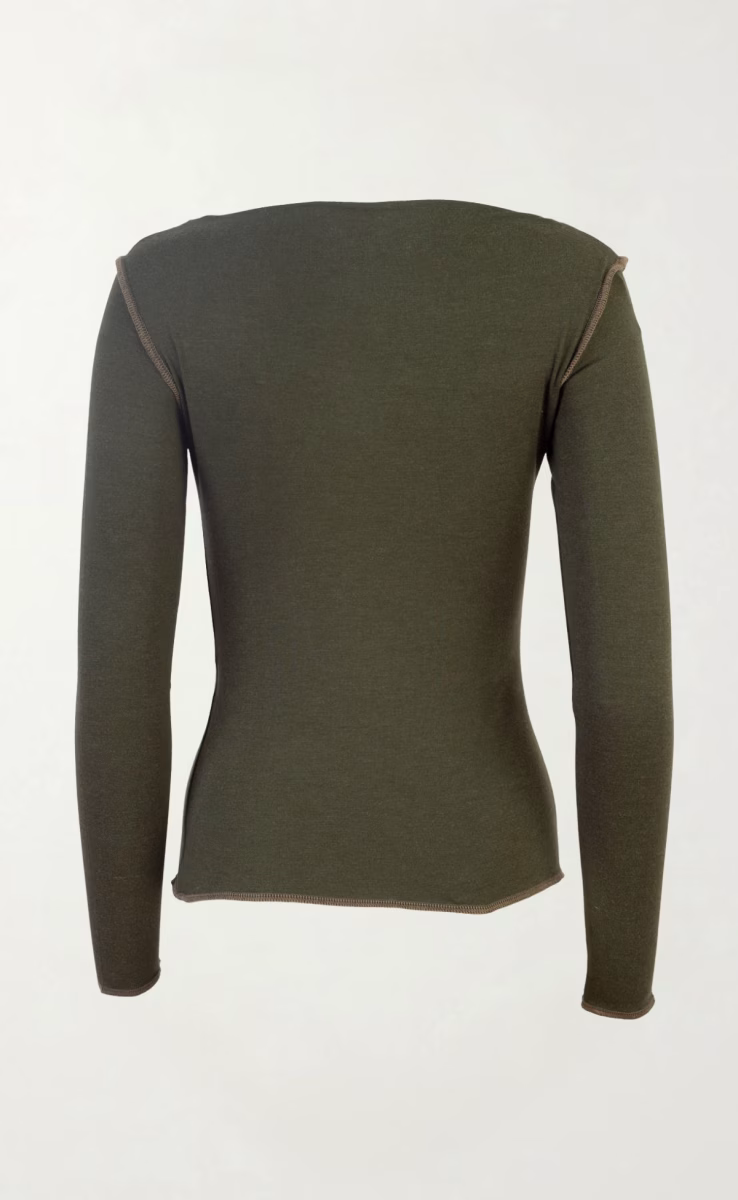 LONGSLEEVE TOP WITH DRAPED COLLAR DARK OLIVE