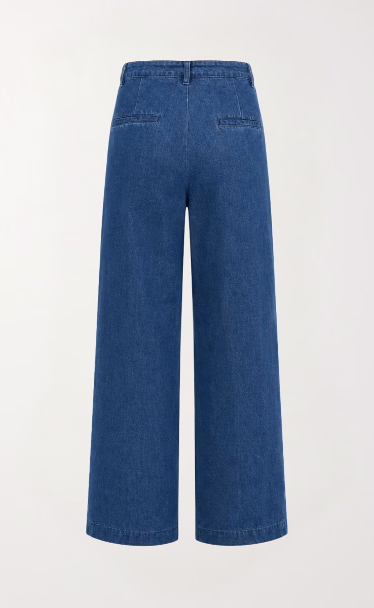 HIGH-WAISTED DENIM TROUSERS WITH SIDE POCKETS