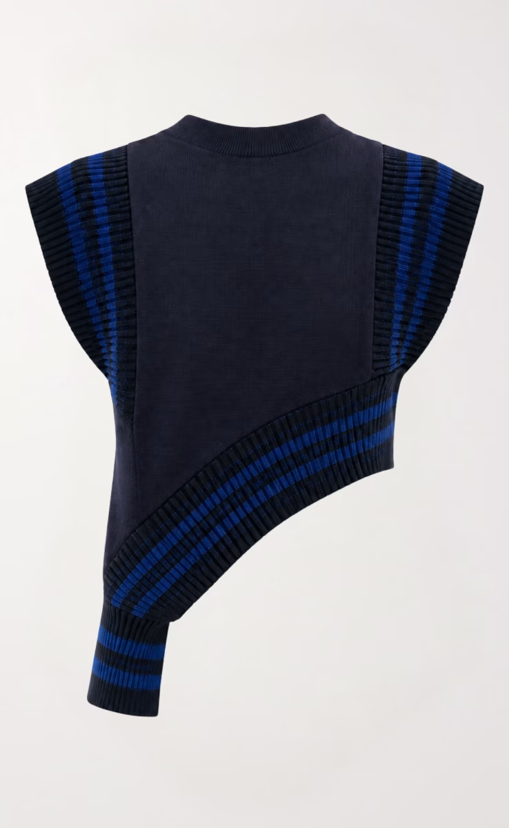 BLACK/BLUE KNIT ASYMMETRICAL CROP TOP