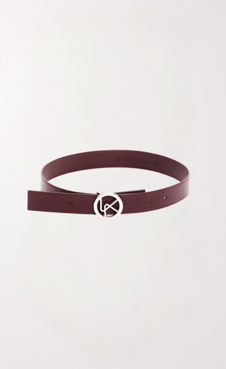 BORDEAUX BELT WITH METAL BUCKLE AND MONOGRAM