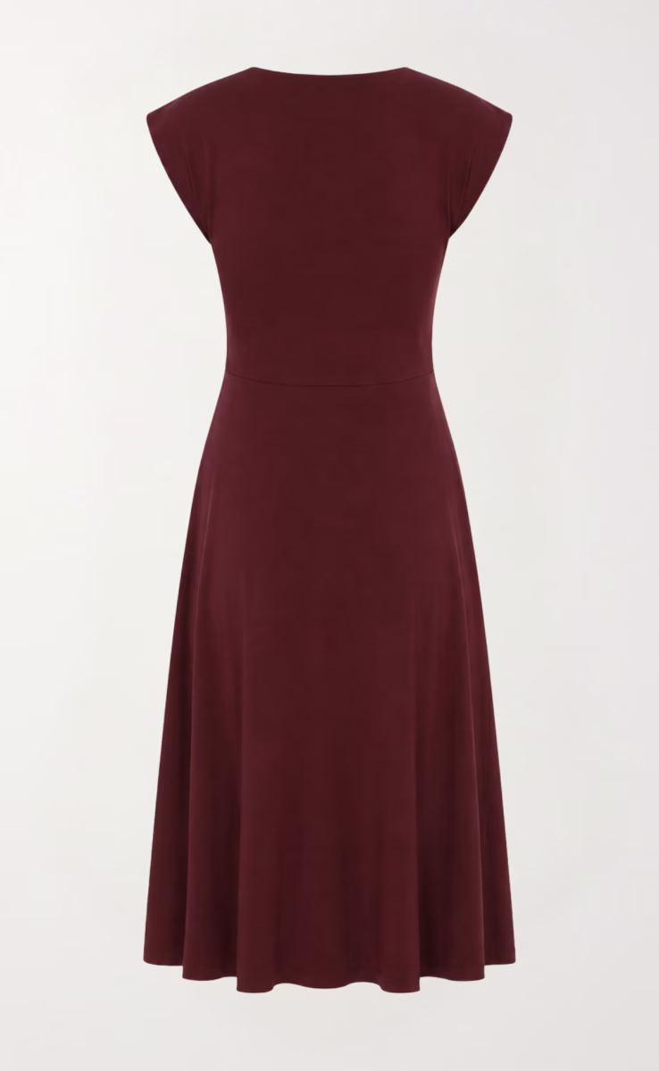 V-NECK MIDI DRESS WITH SHOULDER PADS VINTAGE BROWN
