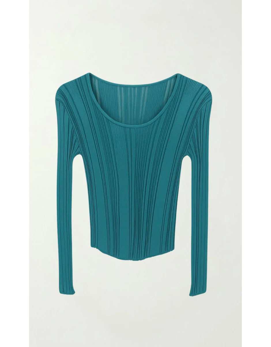 ΠΡΑΣΙΝΟ ΠΛΕΚΤΟ ΤΟΠ ΜΕ ΣΤΡΟΓΓΥΛΗ ΛΑΙΜΟΚΟΨΗ