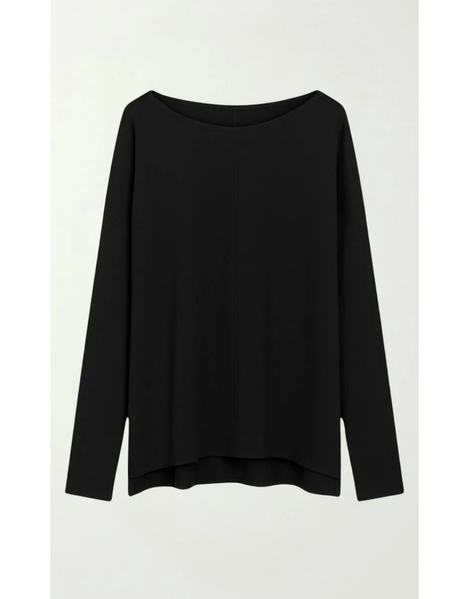 KNIT LONG SLEEVE OVERSIZED BLOUSE WITH FRONT NERVURE BLACK