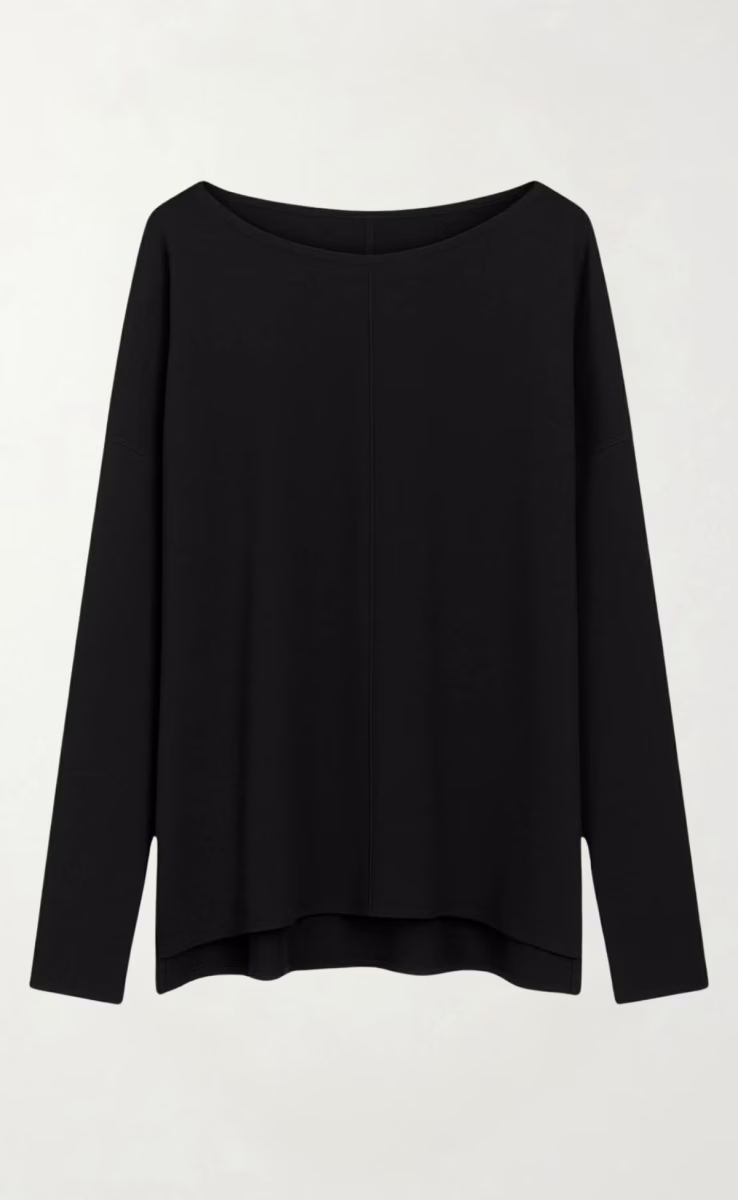 KNIT LONG SLEEVE OVERSIZED BLOUSE WITH FRONT NERVURE BLACK