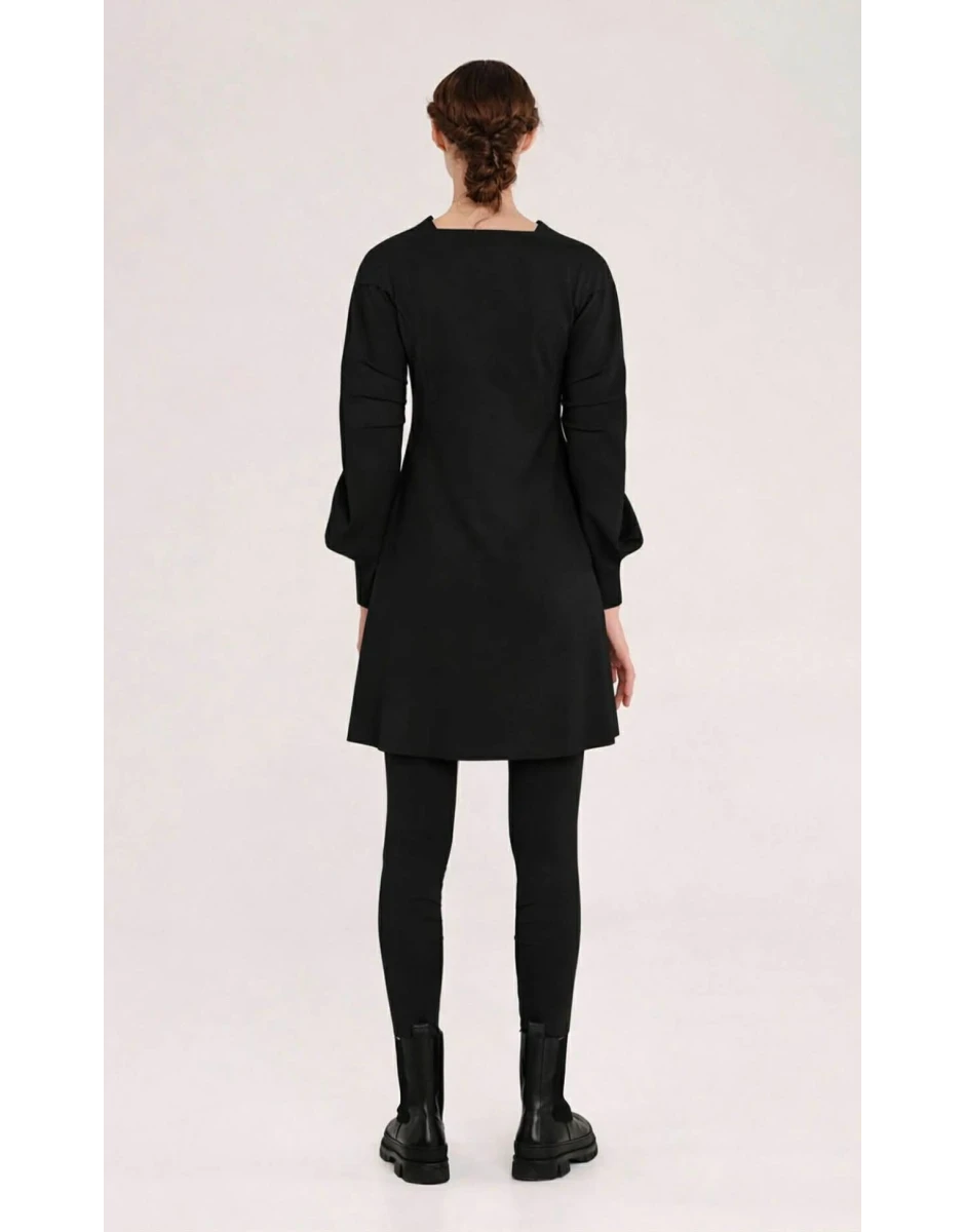 MINI DRESS WITH STRUCTURED SLEEVES BLACK
