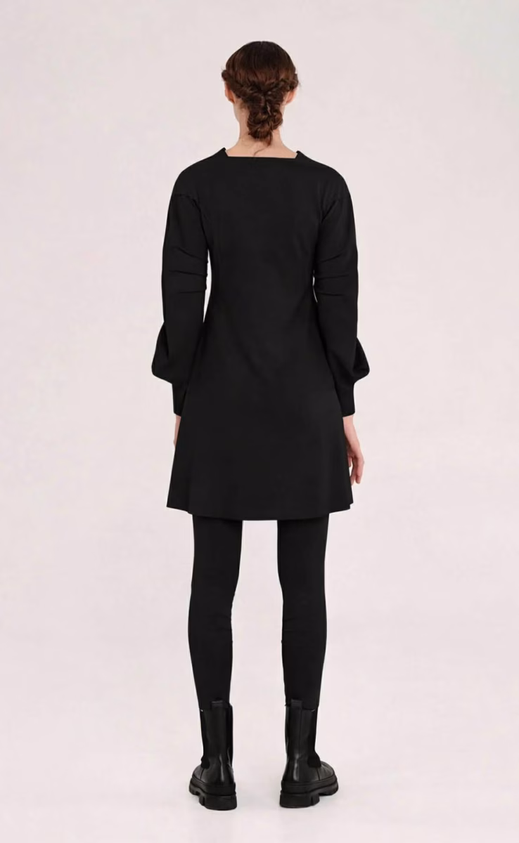 MINI DRESS WITH STRUCTURED SLEEVES BLACK